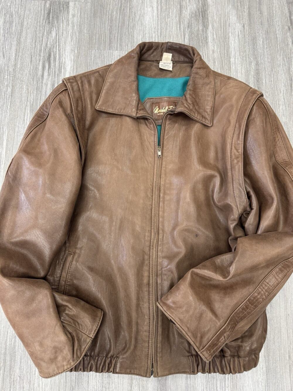 Marshall Fields Vintage Soft Brown Leather Bomber Jacket Men’s 42 Made In Italy